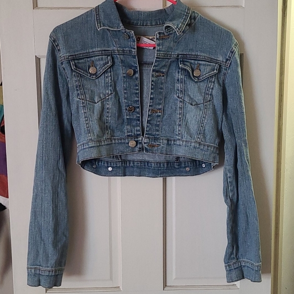OFFICIAL VINTAGE cropped Denim Jean Jacket - Picture 3 of 4